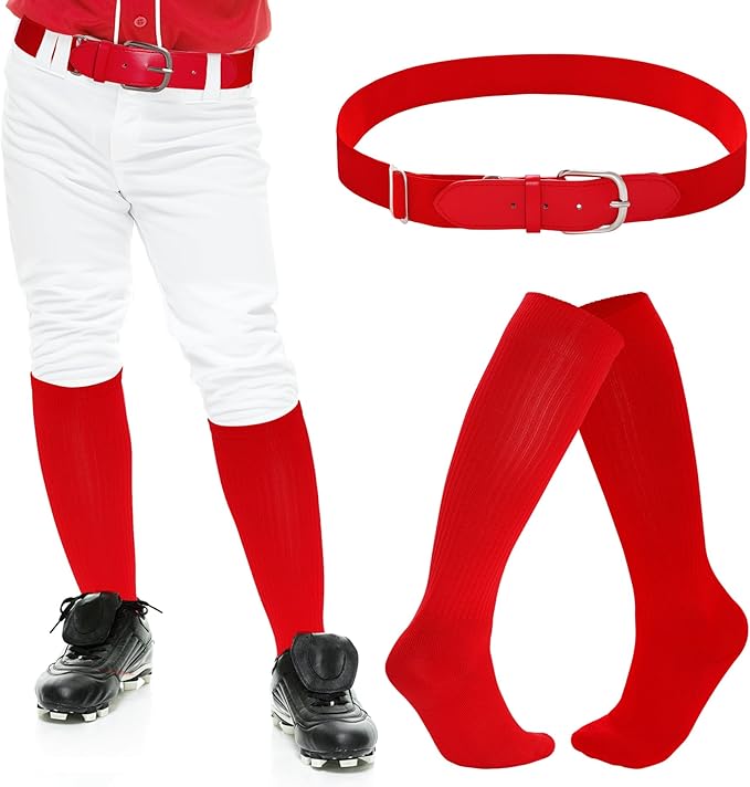 Dxhycc Youth Baseball Socks and Belt Combo Set Softball Baseball Socks and Elastic Waist Belt for Youth Boys Girls