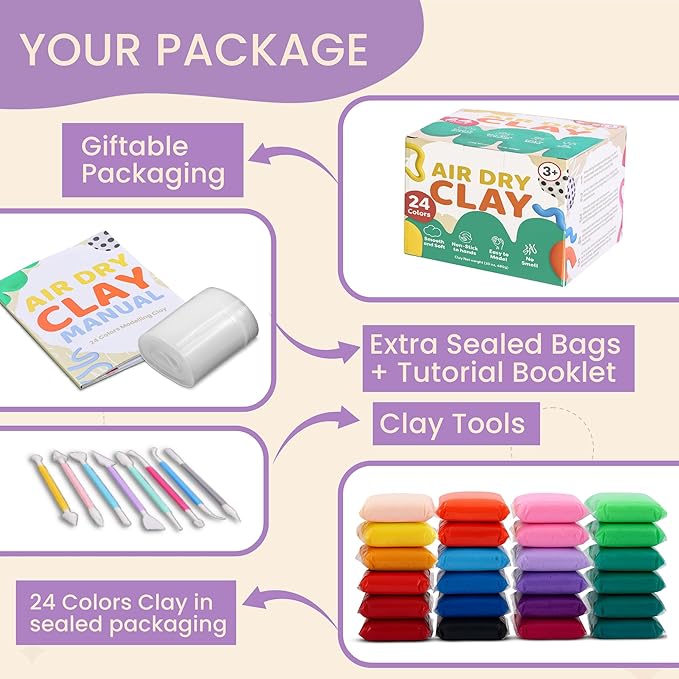 Air Dry Clay Kit – 24 Colors Soft Lightweight Air Clay - Image 2