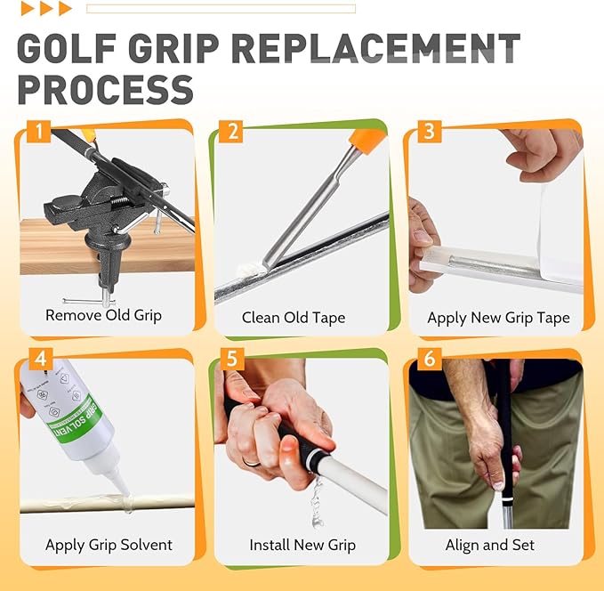 Golf Grip Regripping Kit with Solvent Complete Golf Club Grip Replacement Tool Set - Portable Table Vise, Rubber Clamp, 5 oz Solvent, Grip Tape & Hook Blade