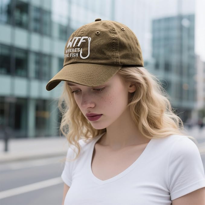 WTF Where's The Fish caps Funny Vintage Cotton Washed Baseball Caps Adjustable Low Profile Dad Hat