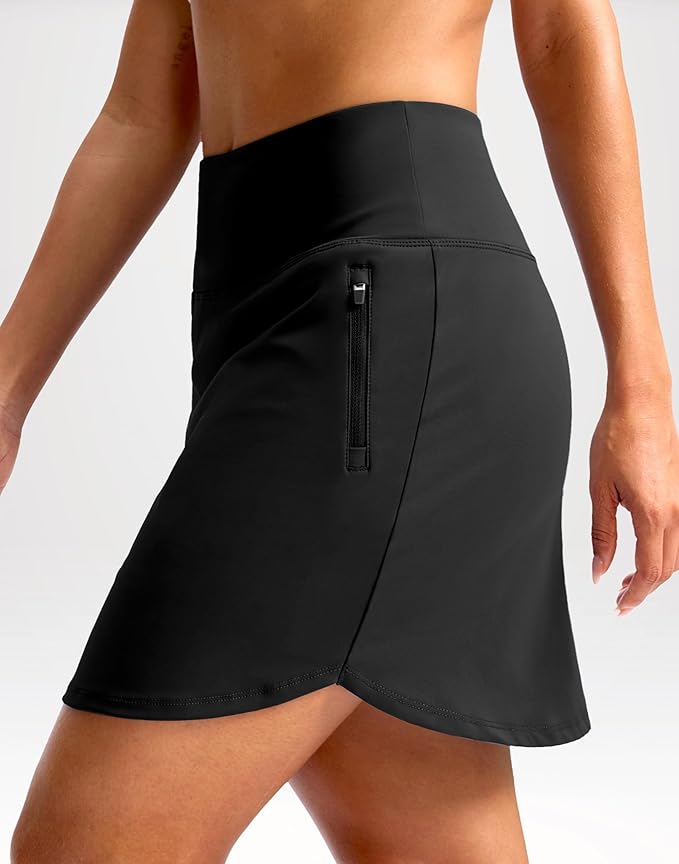 G Gradual 18" Golf Skirts for Women Zipper Pockets Mid Length Skort with Shorts Underneath High Waist Tennis Pickleball