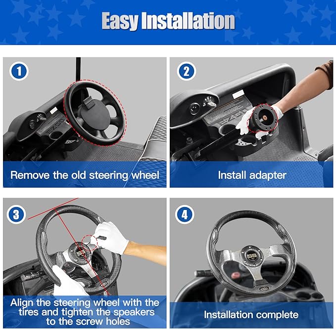 NOKINS 12.5" Universal Golf Cart Steering Wheel, Fit EZGO TXT/RXV/Club Car DS/Precedent/Yamaha, Most Golf Carts (Wood)