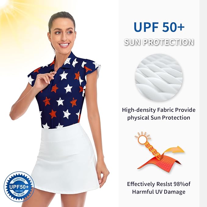 Soneven Womens Petal Sleeve Golf Shirts Moisture Wicking Lady Golf Apparel Print Tennis Sport T Shirt