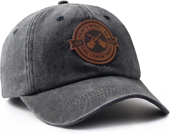 That's What I Do I Play Guitar and I Know Things Hats for Men Women, Adjustable Guitar Decor Leather Patch Baseball Cap