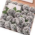 Floroom Artificial Flowers 25pcs Real Looking Silver Grey Foam Fake Roses by Floroom