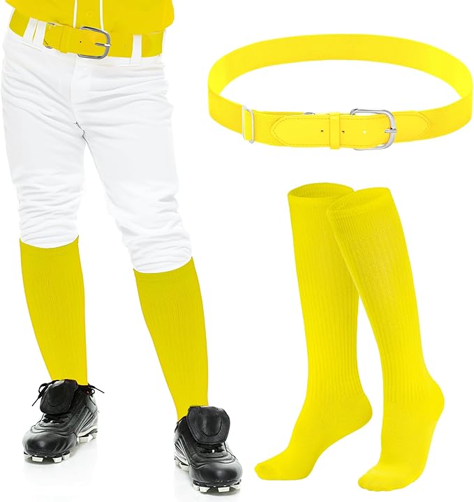 Dxhycc Youth Baseball Socks and Belt Combo Set Softball Baseball Socks and Elastic Waist Belt for Youth Boys Girls