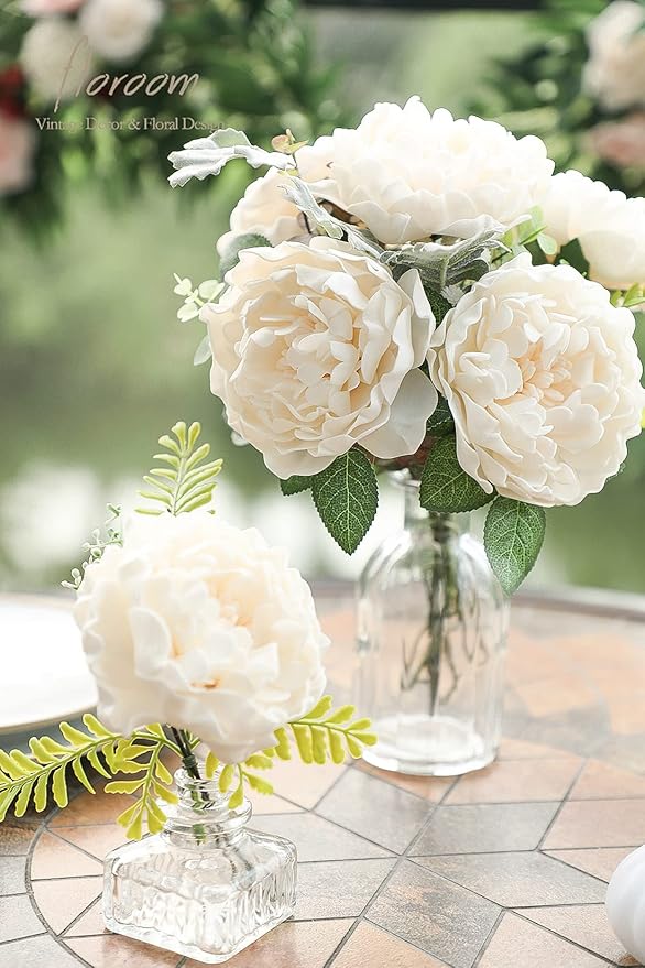 Floroom Artificial Flowers 16pcs 4" Cream Blooming Peonies Real Looking Foam - Image 2