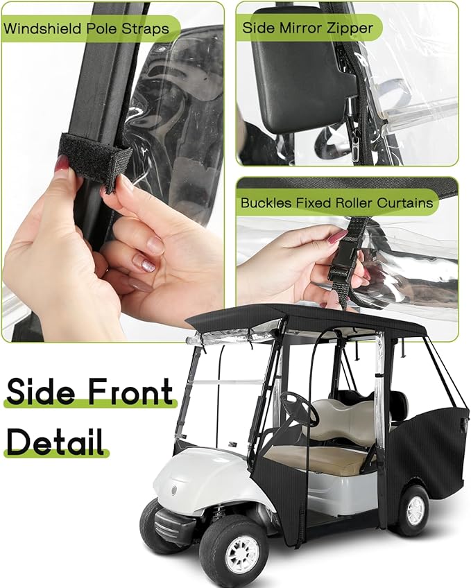 4 Passenger Golf Cart Enclosure for Yamaha G29 Drive 2 Short Roof 2+2 4-Seater Waterproof Windproof Driving Rain Cover 4-Sided Clear Windows Roll-up Door Black