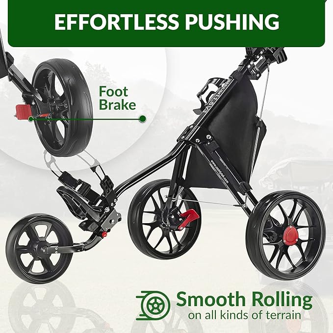 Caddytek CaddyLite 11.5 V3 Golf Push Cart - Lightweight Aluminum 3-Wheel Foldable Golf Bag Cart with Quad-Fold Frame, EVA Wheels, Adjustable Handle, Foot Brake, Mesh Net, Umbrella & Drink Holder