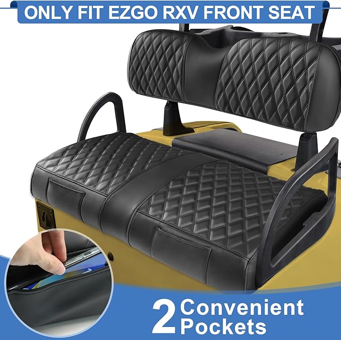 Golf Cart Seat Covers EZGO RXV,Grand Appearance, Easy Installation, Durable Quality, New Appearance,Golf Cart Seat Covers Fit RXV Front Seat,2 Convenient Pockets