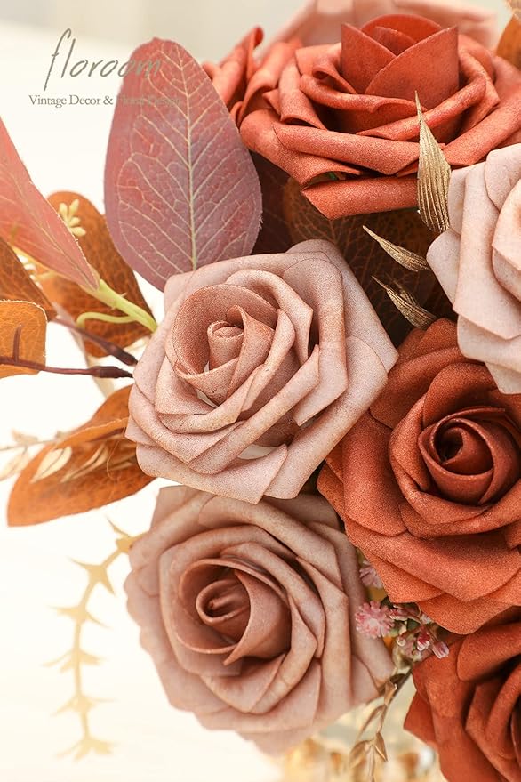 Floroom Artificial Flowers 25pcs Real Looking Burnt Orange & Warm Taupe Foam - Image 5