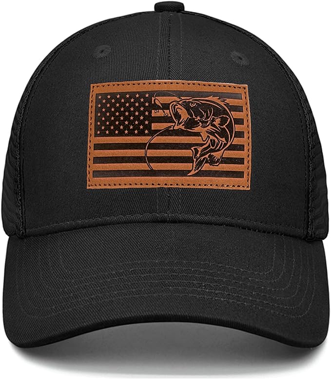 Fishing Hat Fishing Gifts for Men Bass Fish Flag Gear Accessories Stuff Trucker Hat Snapback Baseball Cap