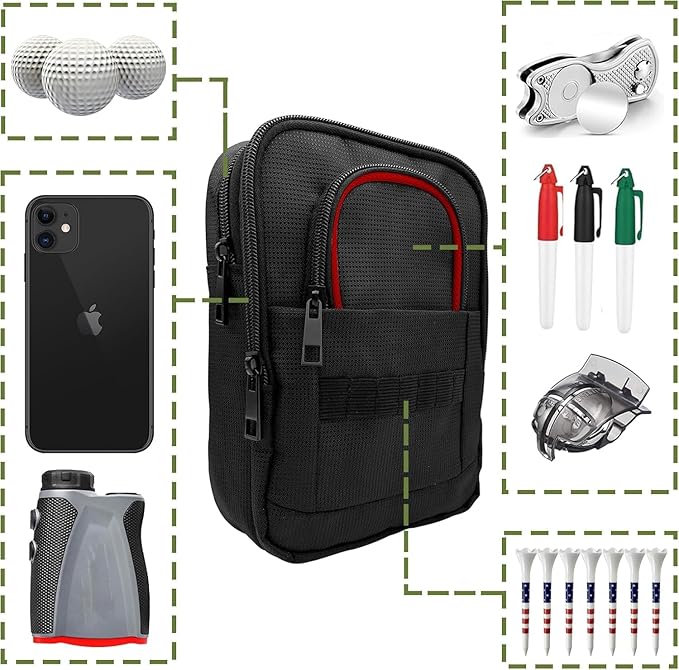 Golf Valuables Pouch, Golf Ball Bag, Golfer Portable Organizer, Large Golf Accessories Pouch for Gadgets, Like Balls, Tees, Market - Golf Gift for Men and Women (White/Red Edge) (Red Edge)