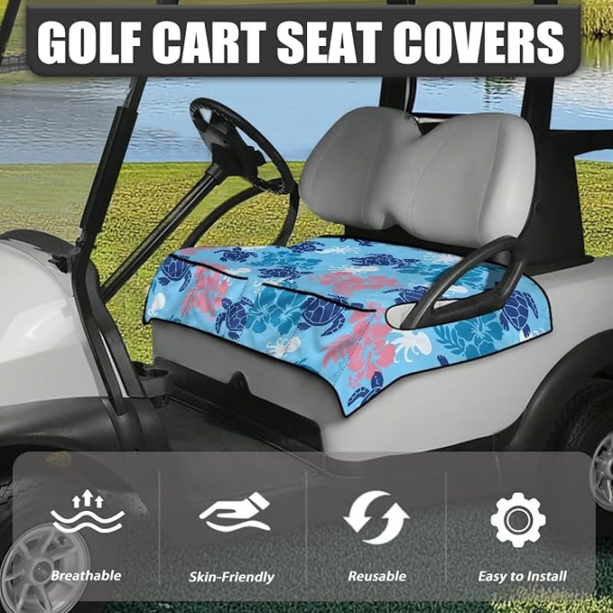 Golf Cart Seat Covers, Universal Golf Cart Seat Towel Blanket with 4 Front Pockets & Nonskid Bottom Fits for Club Car 2 Person Seats Golf Carts