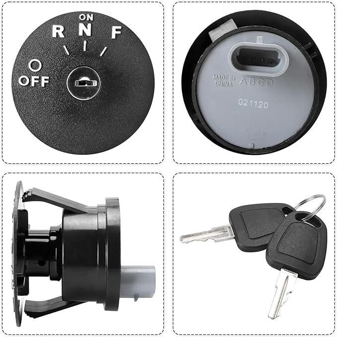 Roykaw Golf Cart Starter Ignition Key Switch Kits for EZGO RXV 48-Volts 2008+ Electric Golf Cart with 4 Tap Position,4 Terminal & 2 Spare Keys, OEM# 605637,611283,609682