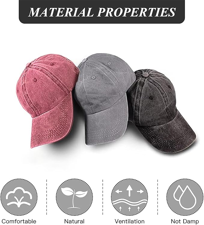 3 Pack Men Womens Baseball Cap Plain Retro Adjustable Baseball Cap Washed Cotton Dad Hats