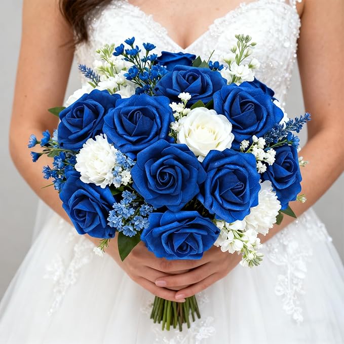 Artificial Flowers Foam Fake Roses 25pcs Royal Blue Roses - Image 6