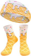 Ice Cream Baseball Headband and Ice Cream Sock Sports Elastic Sweatband Funny Sports Baseball Gifts for Youth Teen Women Men Athletes Football Basketball Running Gym Party Favors