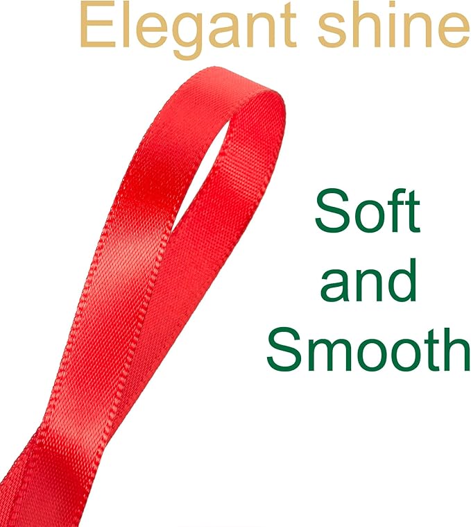 3/8 Inch Red Ribbon, 50 Yards Craft Polyester Satin Ribbon Perfect - Image 3