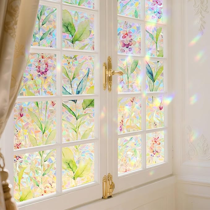 Donox Decorative Window Privacy Film, 3D Floral Stained Glass Window Film - Image 7
