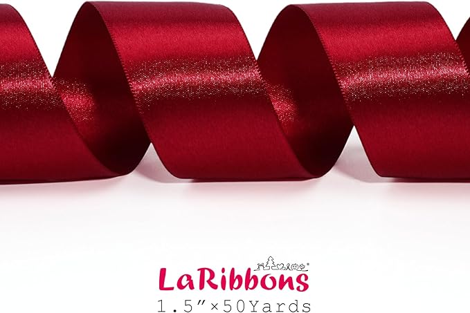 LaRibbons Burgundy Satin Ribbon 1 1/2 Inch 50 Yards, Luxury Double Faced Red - Image 5