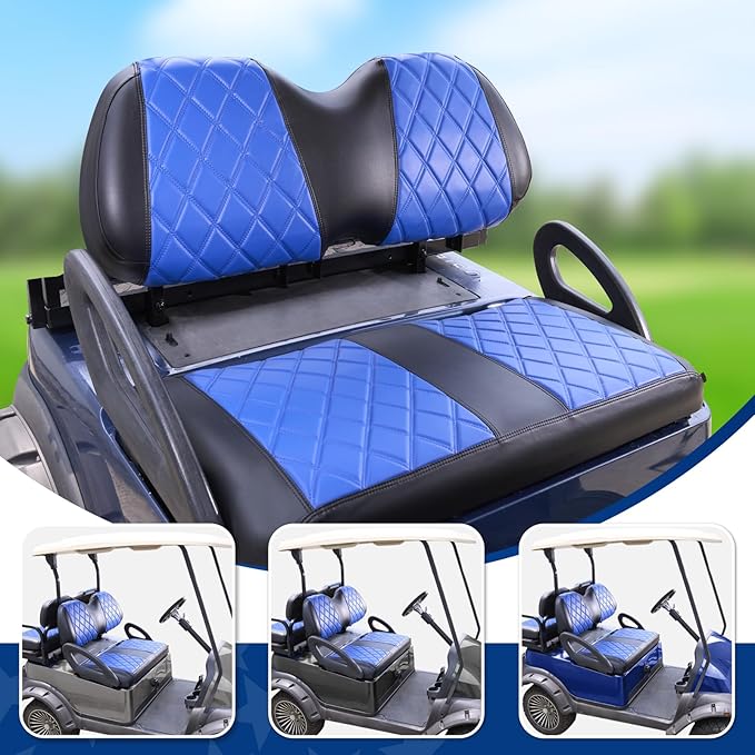 NOKINS 4PCS Golf Cart Diamond Seat Covers Kit,Front and Rear Seat Covers for Club Car Precedent/EZGO TXT/Yamaha Original Regular Seat Cushion (Blue and Black, Club Car Precedent)