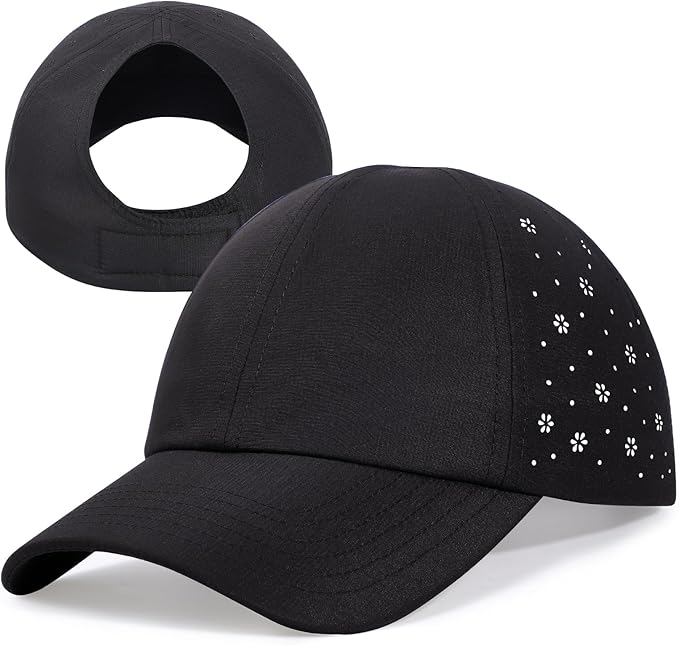 Women’s Ponytail Baseball Cap, Quick-Dry Sport Caps Hat with Breathable Daisy Perforations for Running, Tennis, Golf