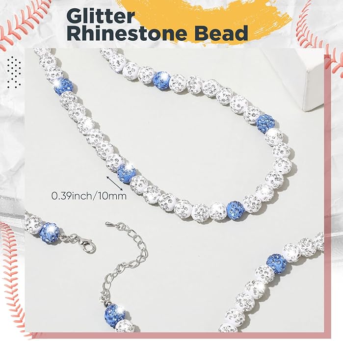 Landical 12 Pcs Bling Baseball Necklace Ice Beaded Baseball Necklace Cool Gifts Bulk for Team Players Lovers Fans