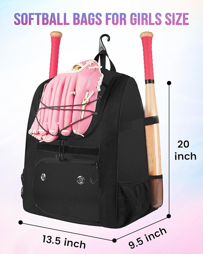 MATEIN Softball Bag, Lightweight Baseball Backpack with Shoe Compartment, Baseball Bag with Fence Hook for TBall Bat & Equipment, Softball Gifts Catchers Backpack for Women Fit Catcher’s Mitt, Helmet