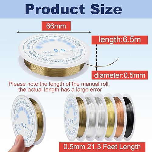 0.5 mm Dia. 6 Rolls Copper Jewelry Wire, 5 Assorted Colors Beading Wire - Image 2