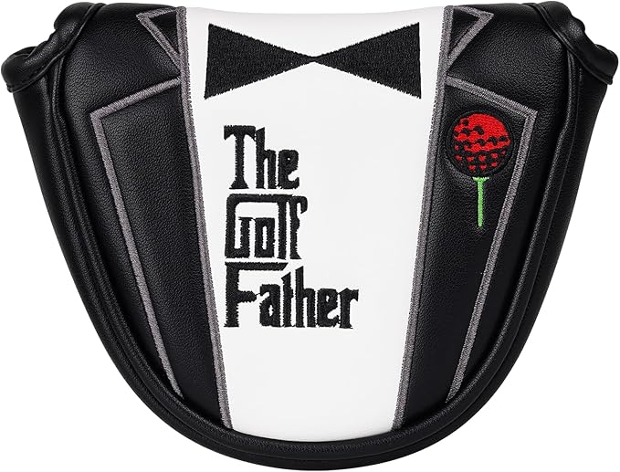 The Golf Father Funny Golf Club Covers, Driver Fairway Wood Hybrid Headcover, Mallet Putter Covers Blade Headcovers Putter Cover Magnetic, Black and White Color Iron Covers for Most Brands