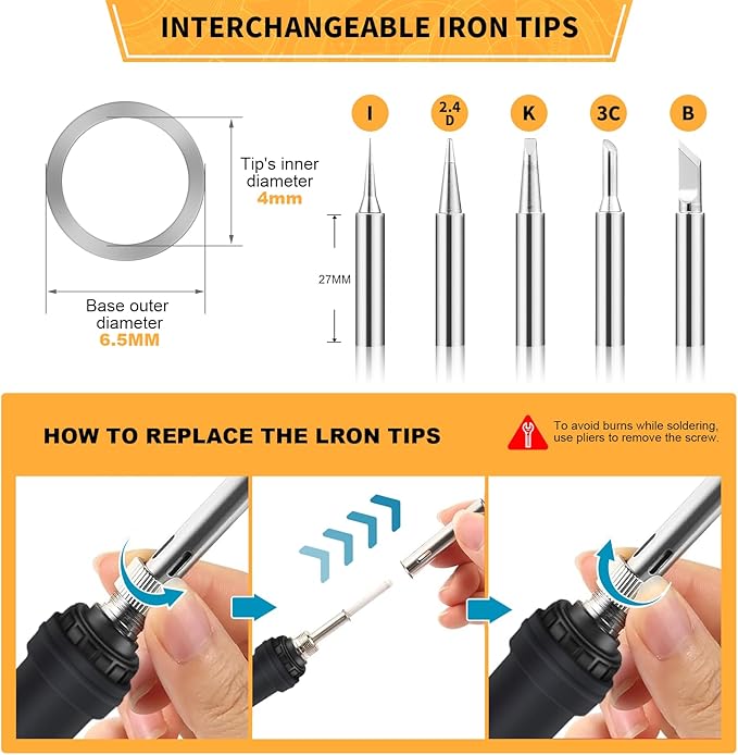 Soldering Iron Kit Electronics, 60W Adjustable Temperature Welding Tool - Image 3