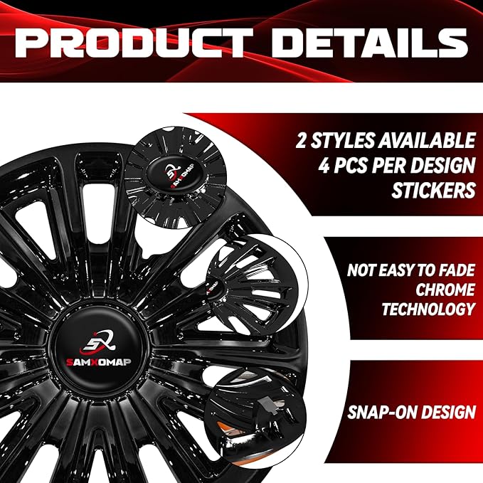 Golf Cart Hub Caps 8 Inch for EZGO/Club Car/Yamaha (Excludes EZGO RXV) Golf Cart Wheels and Tires, Snap-On Installation Wheel Covers Accessories, Premium ABS Plastic, Set of 4, Black