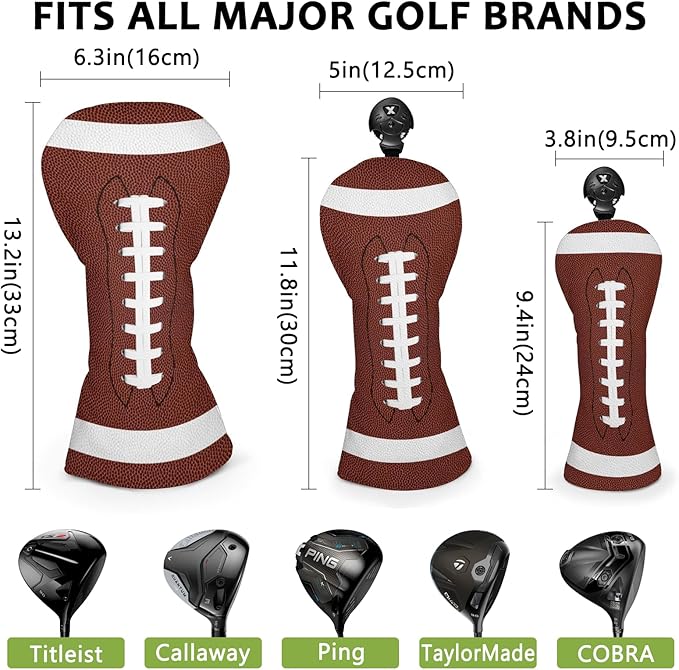 Golf Club Head Covers for Men Women, PU Leather Golf Headcover for Driver Fairway Wood and Hybrid, Funny Golf Accessories