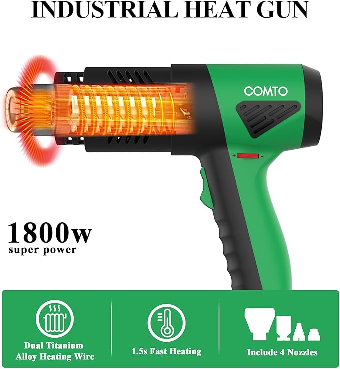 1800W Industrial Heat Gun, Fast Heating 122℉-1202℉ Variable Temperature Control - Image 5