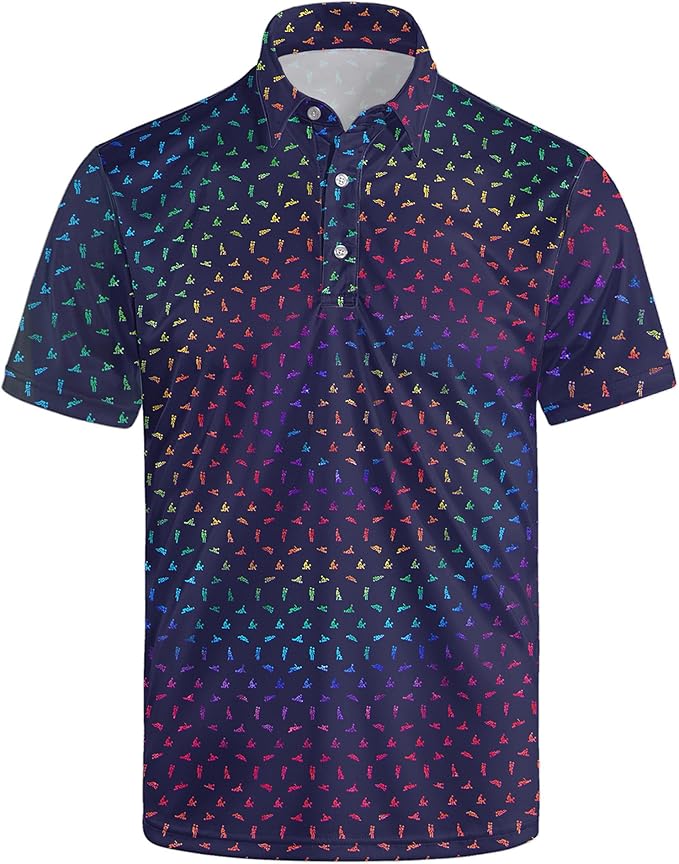 Golf Polo Shirts for Men Funny Print Short Sleeve Golf Shirts Performance Golf Polos