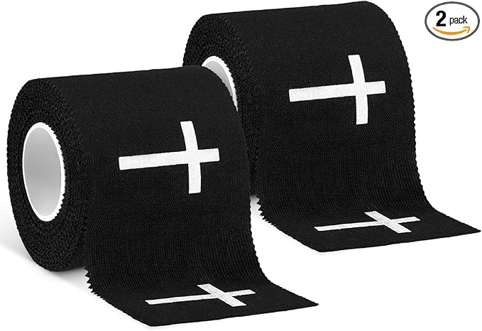 MiniInflat 2 Pcs Christian Cross Athletic Tape Sports Tape 2in x 23ft Religion Jesus Wrist Wrap for Soccer Football Baseball, Gift for Graduation Teacher Nurses Week Pentecost(Black,Crosses)