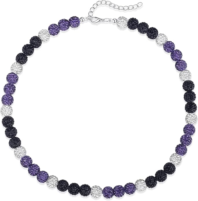 QINJIEJIE Baseball Necklace for Men Glitter Bling Rhinestone Beaded Collection Necklace for Women 16/18in Inspired Sports Jewelry Baseball Chain Cool Gifts for Baseball Players Team Lovers