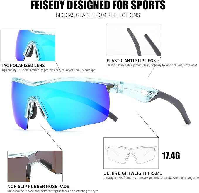 FEISEDY Kids Teens Baseball Polarized Sunglasses Sports TR90 Frame Boys Girls Cycling B2454