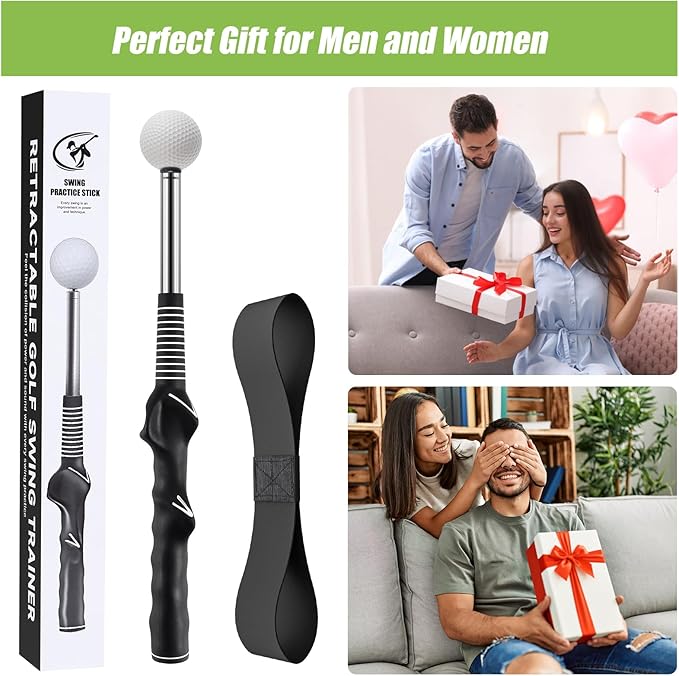 MIKOSI Retractable Golf Swing Trainer, Golf Grip Trainer and Golf Training Aid for Chipping Hitting & Grip Correction, Golf Swing Practice Stick with Arm Band for Right/Left-Handed, Indoor/Outdoor