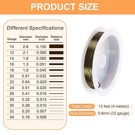 HARFINGTON 13ft Jewelry Wire, 22 Gauge Brass Craft Soft Metal Tarnish Resistant - Image 2