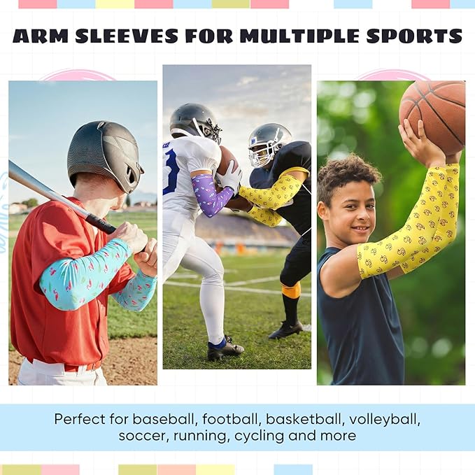 6 Pair Baseball Arm Sleeves Ice Cream Drip Palm Tree Sun Protection Youth Breathable Cooling Sleeve