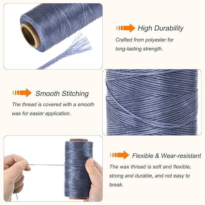 MECCANIXITY Waxed Thread, 284 Yard 0.8mm 150D Flat Wax Thread Polyester Waxed - Image 3