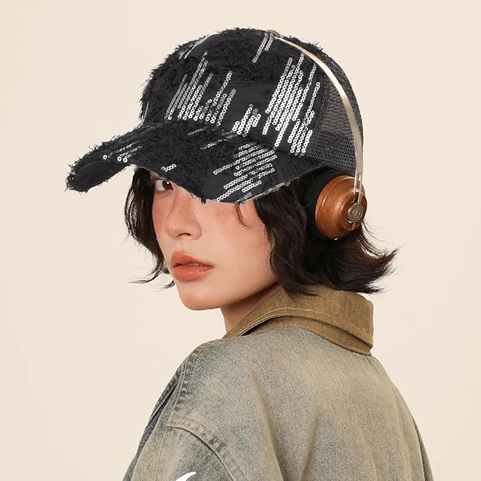 Hoce Fashion Rhinestone Denim Baseball Cap Studded Bling Hat for Women