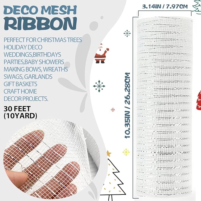 Anivia Deco Mesh Ribbon, 10inch x 30 Feet Each Roll Metallic Foil Mesh Ribbon - Image 2