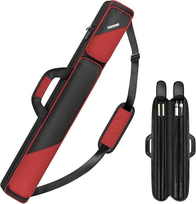 PEKREWS Pool Cue Case, Pool Stick Case 2x2 Holds 2 Sticks with 2 Accessory Zipper Pockets, Sturdy Polyester Pool Cue Carry Bag with Shoulder Strap Handle, Soft Billiard Cue Sling Bag for Men and Women