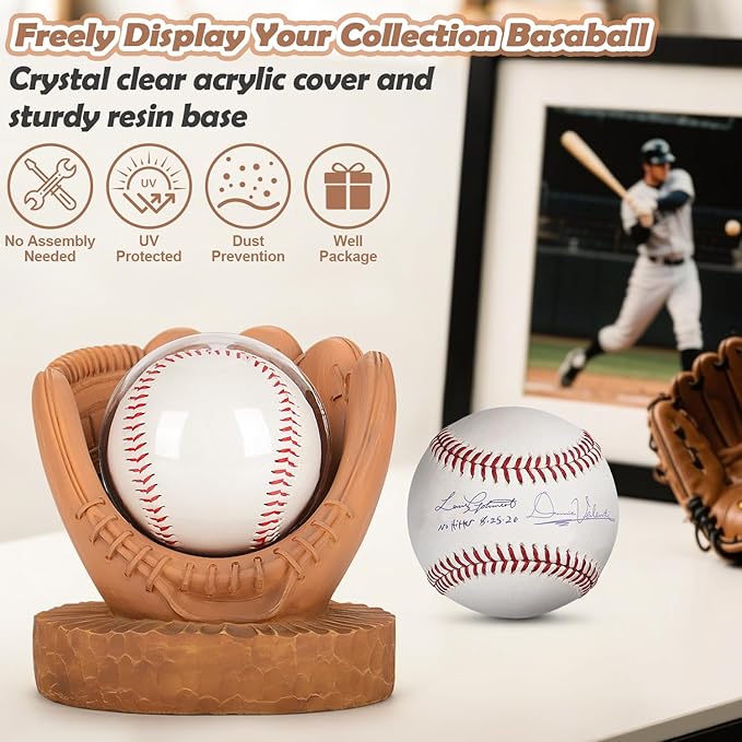 Baseball Display Case Baseball Holder: Baseball Stand Holders Balls Display Set Baseball Gifts for Boys, Sons, Men,Team Player Resin Baseball Figurines Baseball Collector Memorabilia Baseball Gifts