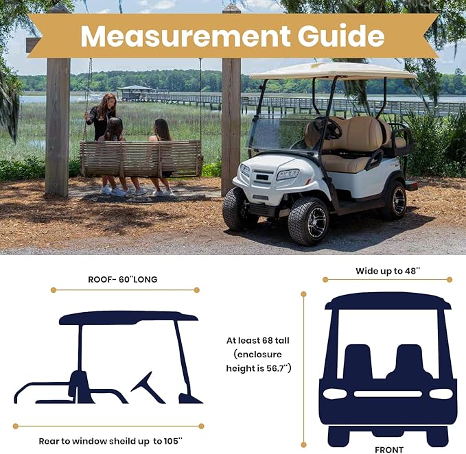 Leader Accessories Golf Cart Enclosure 2 + 2 Seater for EZGO RXV Golf Driving Enclosure Short Roof 2 Over 4 Passenger Golf Cart (Tan)