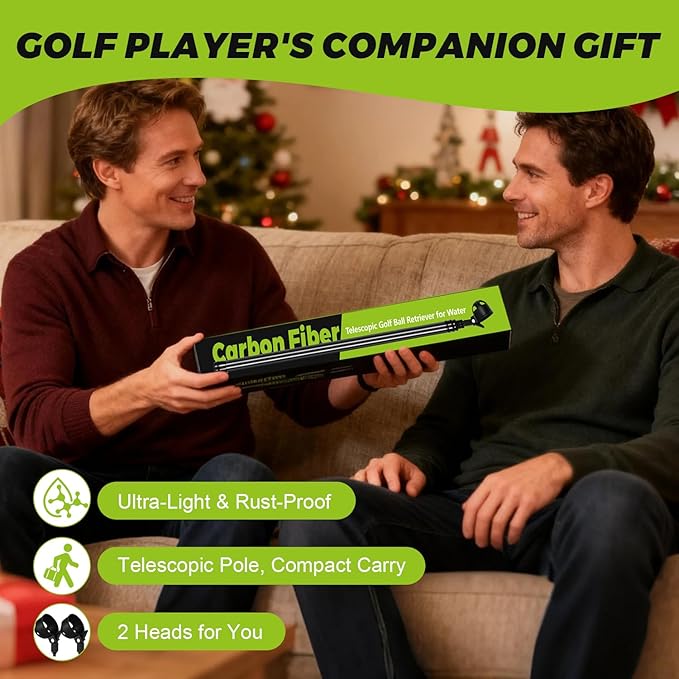 18Ft Golf Ball Retriever Telescopic, Carbon Fiber Golf Ball Picker Upper for Water, Lightweight & Durable Golf Ball Grabber with 2 Claw Sucker Tool, Golf Accessories Gifts for Men Women