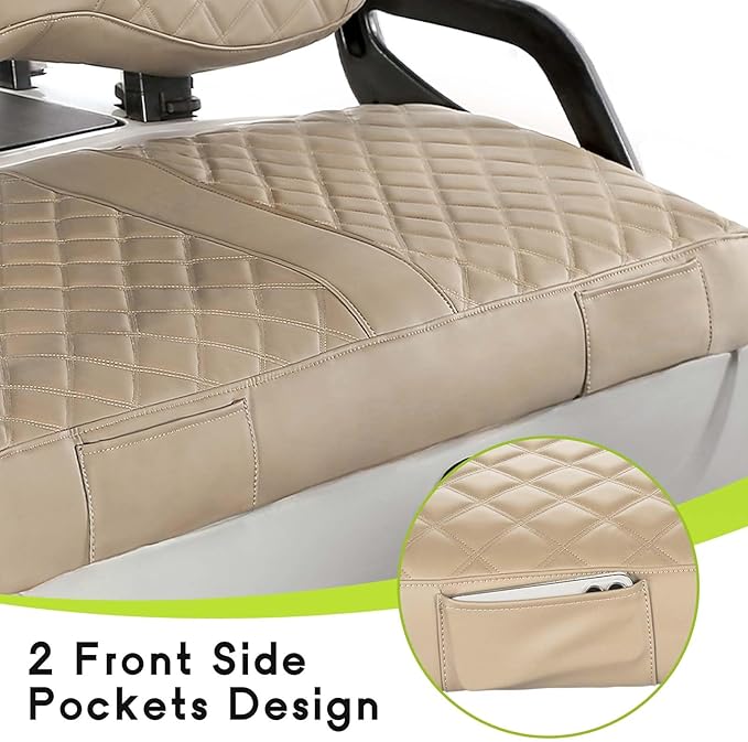 Golf Cart Seat Covers Fit Yamaha Drive G29 2007-2016 Vinyl Leather Front Seat Cover for OEM Ordinary Cushion No Nail Gun Easy to Install & Clean Vinyl Leather Seat Cushion Covers Beige